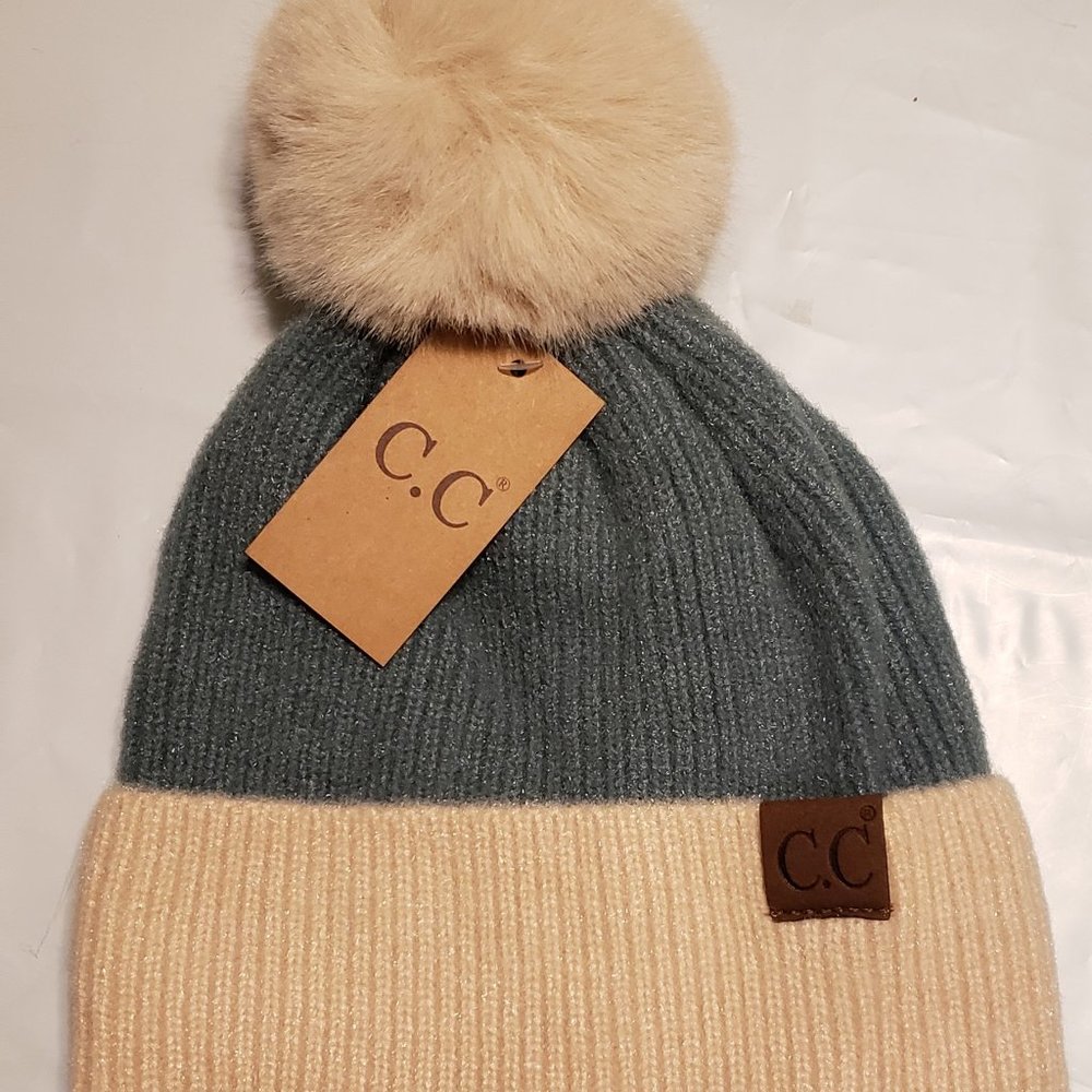 Steel Blue Beanie w/ Pom